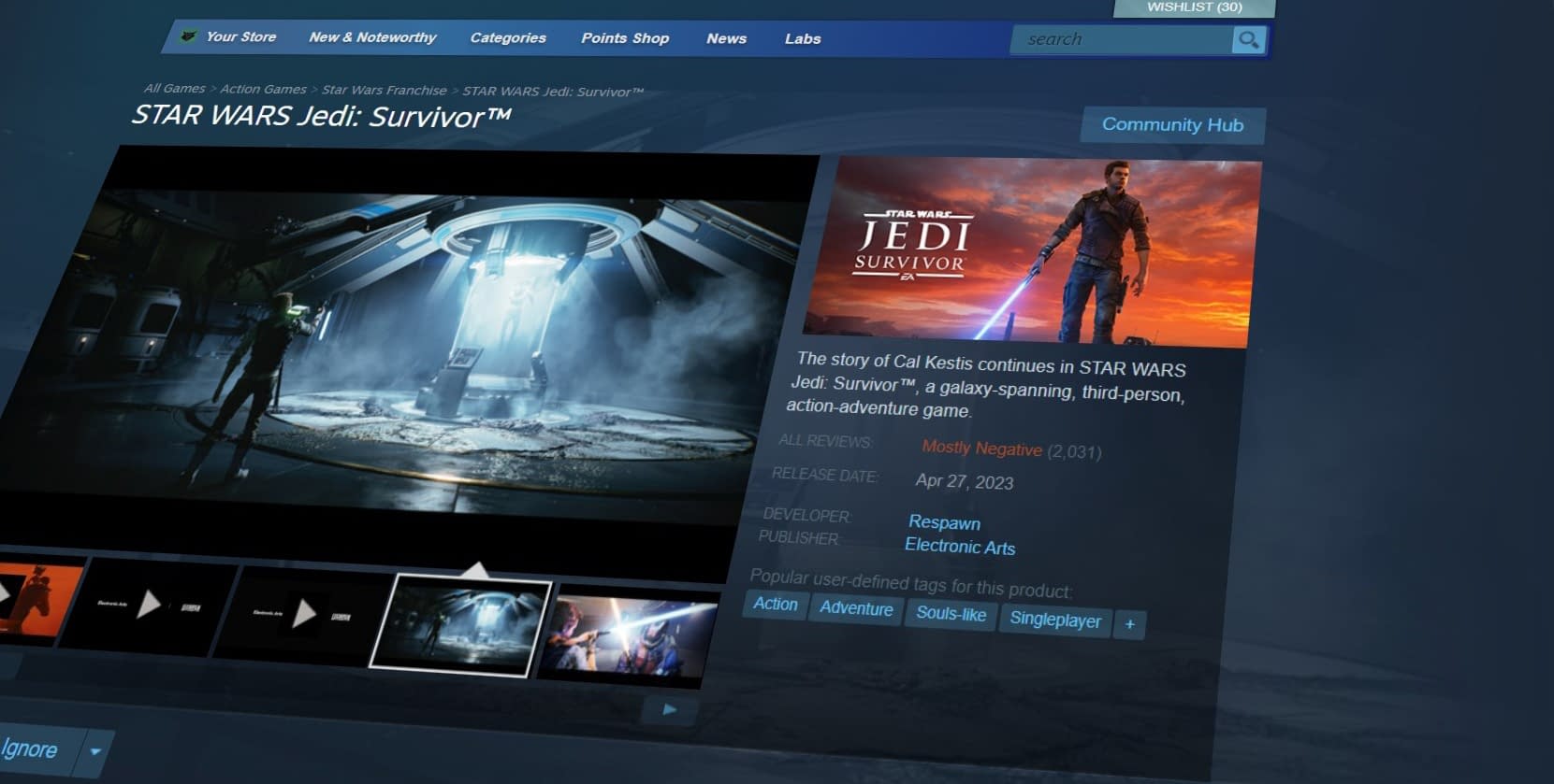Star Wars Jedi: Survivor Steam has “restricted” reviews